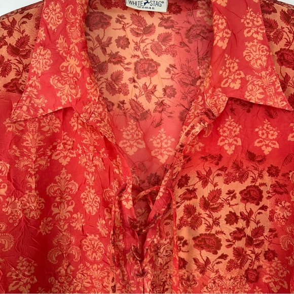 Women's Top Plus Size 14w/16w Orange Sheer Floral Textured Boho Hippie Patchwork - Picture 5 of 8